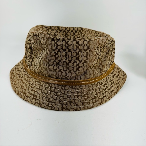 Vintage Brown Signature Coach Bucket Hat With Leather Band Size M/L - Picture 3 of 9